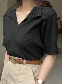 DAZY Women's Solid Color Short Sleeve Slim Fit T-Shirt Summer,Business Casual Women - Black - View 3