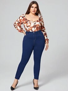 SHEIN Essnce Kích thước lớn Màu thuần Thon gọn Quần jean - Rửa tối - Xem 4