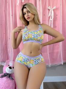 SHEIN 女式卡通印花胸圍和內褲內衣套裝