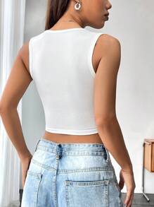 Flirla Women's Slogan Graphic Lace-Up Side Crop Tank Top I KNOW I'M YOUR FAVORITE Graphic Tees Women Tops - White - View 2