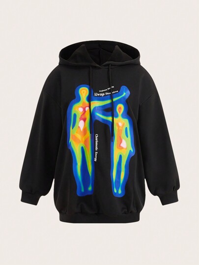 Kapuzen-sweatshirt Für Frauen Mit Buchstaben-druck Und Großen Größen