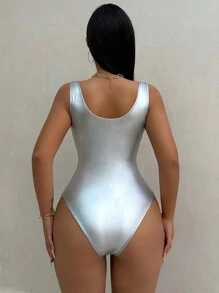 VaVaBold 純色修身無袖緊身連體褲 - 銀色 - 查看 2