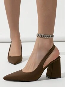 Women's Pointed Toe Chunky Heel Spring/Autumn Suede Pumps With Back Strap & Breathable Design Summer Shoes, Brown