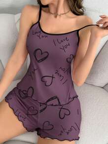 Tim & In thư Áo ba lỗ & Quần short Bộ mặc nhà - Màu tím - Xem 1