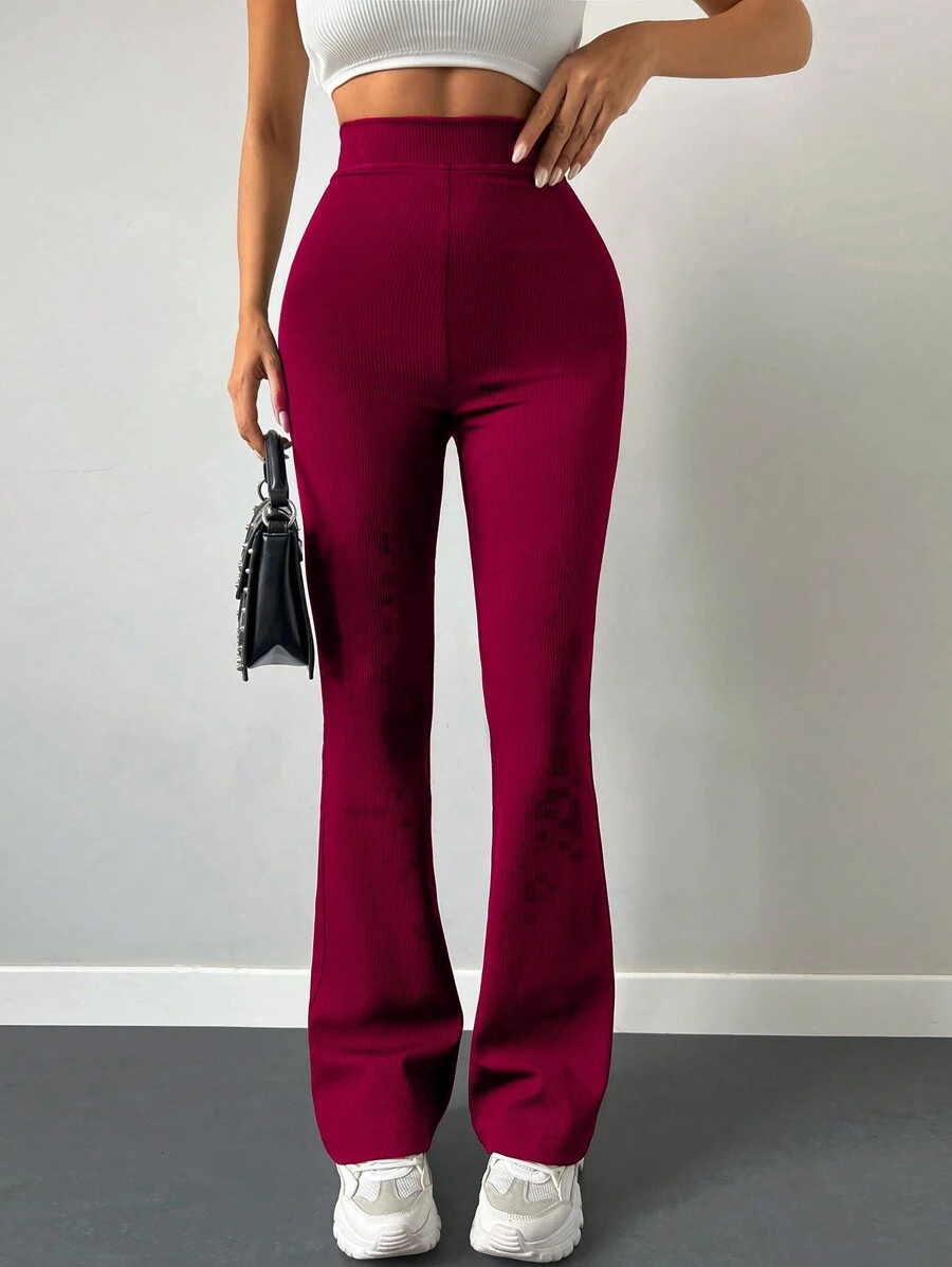 EURMUSE Pantalones acampanados de talle alto - Rojo - Ver 1
