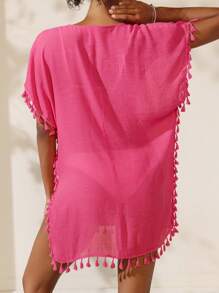Swim Vcay Copricostume Da Donna In Colore Tinta Unita Con Frange Sul Bordo