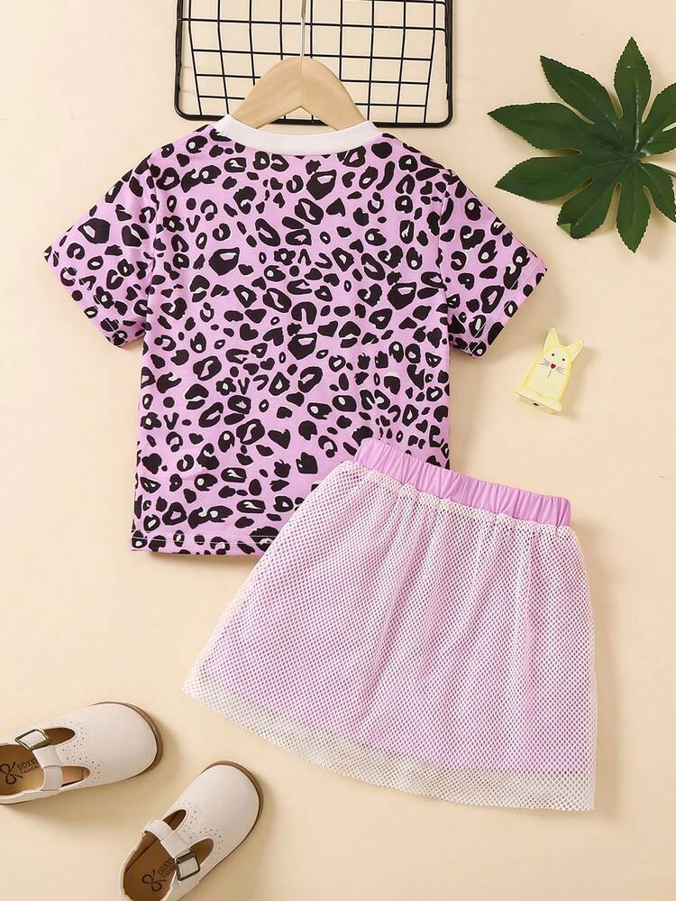 Young Girls' Cute & Cool Sports Cat & Leopard Print Outfit