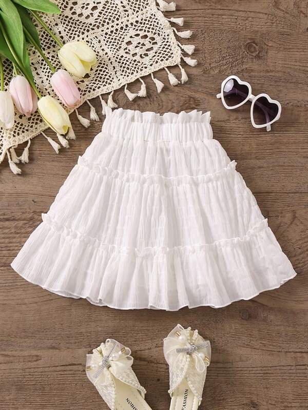 SHEIN Young Girls' Ruffle Edge Multi-Layered A-Line Skirt