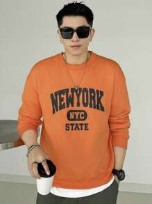 DAZY Nam Đồ họa Chữ cái Thả vai Áo nỉ - trái cam - Xem 5