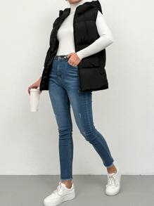 EURMUSE Women's Hooded Vest Padded Coat - Black - View 4