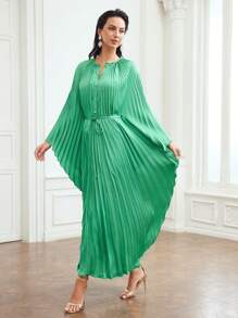 MOTF PREMIUM WOMEN'S BATWING SLEEVE PLEATED DRESS - Green - View 4