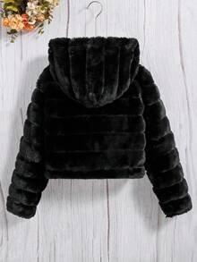 SHEIN 青少女長袖毛茸茸連帽外套 - 黑色 - 查看 2