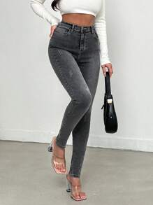 Washed Skinny Jeans - Black - View 3