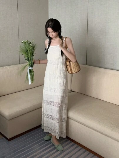 復古蕾絲肩帶連衣裙