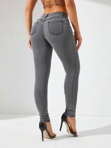 Của phụ nữ Nước Rửa Quần jean ôm - màu đen - Xem 2