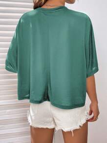 SHEIN EZwear Camiseta De Punto Corta De Cuello Redondo Para Mujer - Verde Oliva - Ver 2