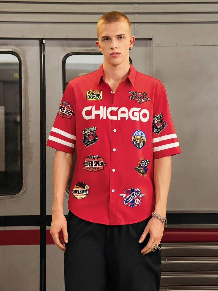 Loose Fit Men's Rugby Number Print Shirt, Suitable For Daily Wear In Spring And Summer