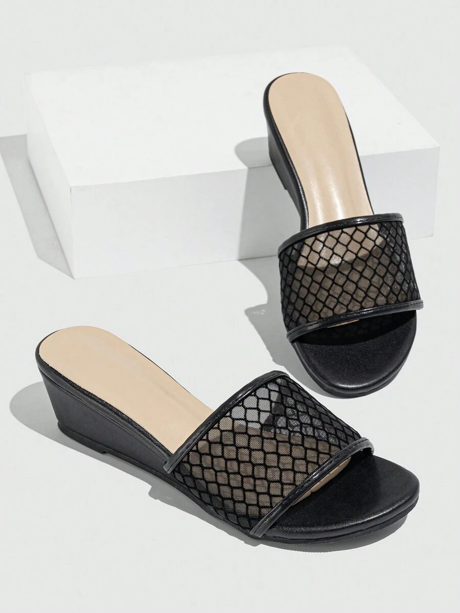 Của phụ nữ Lưới Nền tảng Dép quai hậu , Chóp giầy mở ra Mặc vào Dép đi trong nhà Đối với Ngoài trời Và Hằng ngày - màu đen - Xem 1