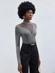 Maija 女士網眼插片長袖連身衣 - 灰色 - 查看 4