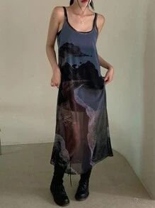 DAZY 女士透视图案网眼长款吊带裙夏季太阳裙透明休闲女士连衣裙 - 彩色 - 查看 3