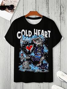 Manfinity Roghcode Men Plus Letter Printed Short Sleeve T-Shirt - Black - View 5