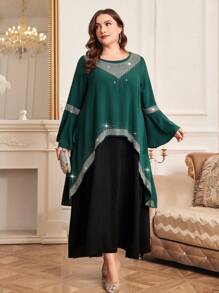 Al Najma Ropa Árabe Para Mujeres De Talla Grande Con Decoración De Diamantes De Imitación Y Mangas Acampanadas - Multicolor - Ver 1