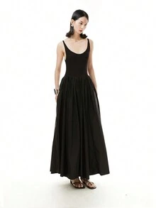 女士 Minuet 重褶华丽芭蕾风格长款 A 字形细肩带连衣裙 - 黑色 - 查看 4