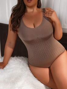 Mujeres Con Tallas Grandes, Body Moldeador De Color Sólido - Marrón Mocha - Ver 5