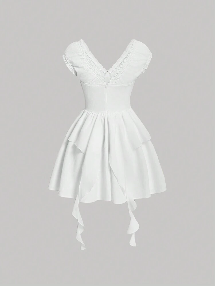 Women's Sleeveless Dress Decorated With 3d Flowers And Frills