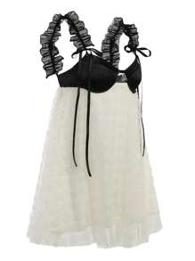 雙色鏤空洋裝 - 白色 - 查看 3