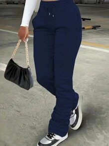 INAWLY 女士束口純色運動褲