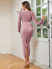 Women's Sexy Lantern Sleeve Twist Front Slit Hem Dress