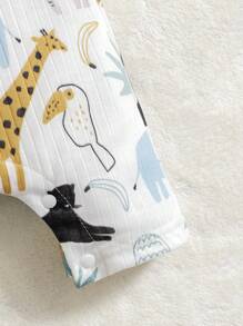 SHEIN Baby Boy Casual Basic Cute & Fun Animal Print Giraffe, Rhinoceros & Leopard Pattern Overall Shorts, Great For Spring And Summer Outdoors - Multicolor - View 3