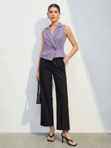 BizChic 女式不对称裹身式单扣无袖秋冬西装外套 - 紫色 - 查看 3