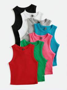 SHEIN BASICS Top Básico Para Mujer Con Diseño Acanalado - Rojo - Ver 11