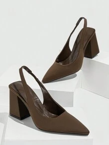 Women's Pointed Toe Chunky Heel Spring/Autumn Suede Pumps With Back Strap & Breathable Design Summer Shoes, Brown