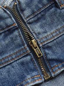 Casual Frayed Edge Halter Neck Denim Top - Dark Wash - View 4