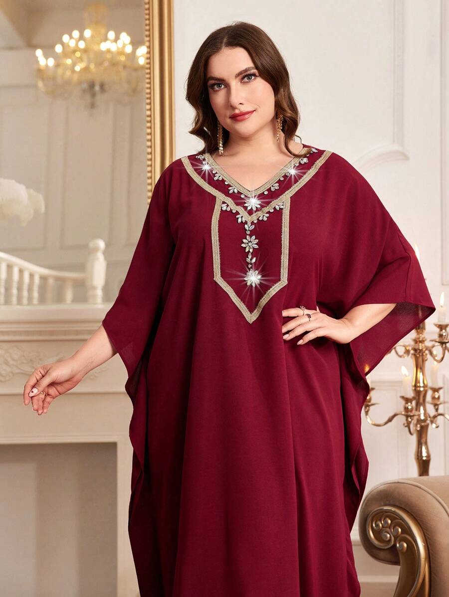 Al Najma 加大碼編織面料連鑽石裝飾裙 - 紅色 - 查看 1