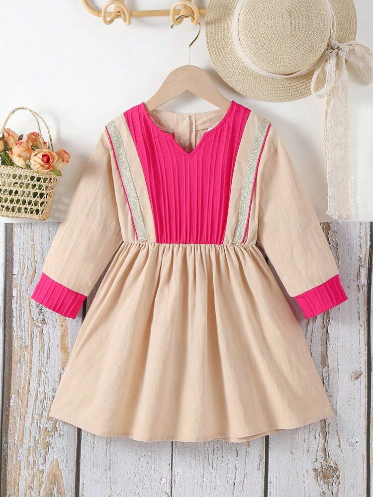 Ramadan Festival Young Girls   Golden Lace Stripe Elegant Dress, Suitable For Festive Occasions, Spring/Summer