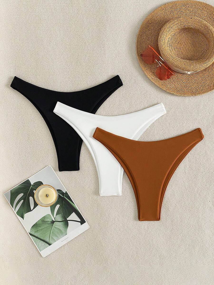 SHEIN Swim 3 件套女士纯色高腰泳衣 - 彩色 - 查看 1