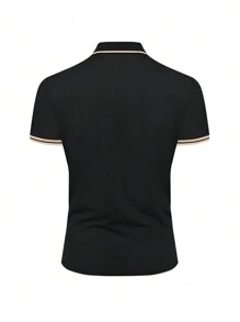 Manfinity Homme Áo thun polo chơi golf cổ điển in họa tiết chữ màu tương phản dành cho bố - màu đen - Xem 3