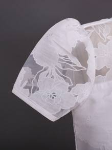 SHEIN Glamorique Kids Tween Girl 优雅花卉印花白色 V 领长款派对连衣裙，适合生日派对、婚礼、晚会 - 白色 - 查看 7