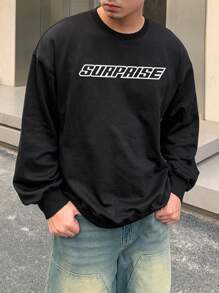 DAZY Men's Letter Printed Sweatshirt, Autumn And Winter - Black - View 1