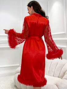 Multi-Layer Mesh Sleeve Belted Robe