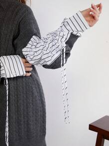 Hauture Women Shirt Combo Oversized Sweater Dress - Multicolor - View 3