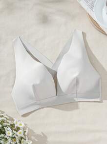 SHEIN Women's Solid Color Backless Halter Neck Bralette With Hollow Out Detail - Light Grey - View 7