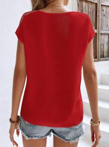 SHEIN Clasi Chemise à col cranté avec contrastes en motif cœur et mesh pour femme