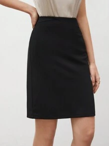 BizChic Women's Black Elastic Hem Skirt, Urban Commute Business Casual Office Wear, Elegant Women's Formal Attire