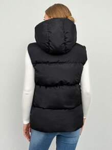 EURMUSE Women's Hooded Vest Padded Coat - Black - View 2