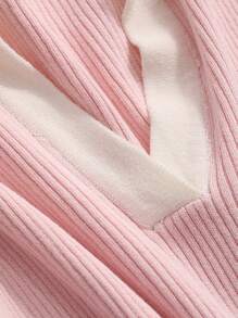 DAZY Women's Contrast Color Turn-Down Collar Short Sleeve Knitted Top,Fall Clothes,Back To School Clothes - Pink - View 7